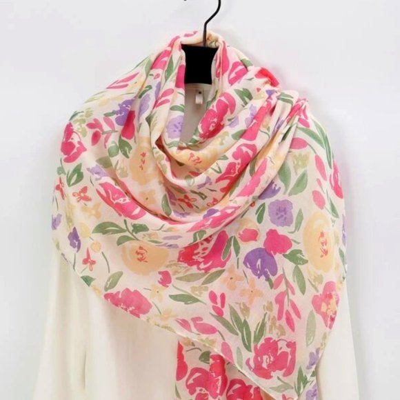 Tropical floral scarves for summer shawls and wraps pink yellow bohemian scarf - Picture 1 of 5